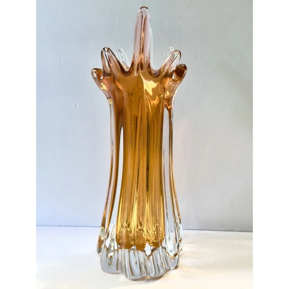 Stunning Bohemia Glass Czech Republic Amber 11.75" Vase - Picture 2 of 6